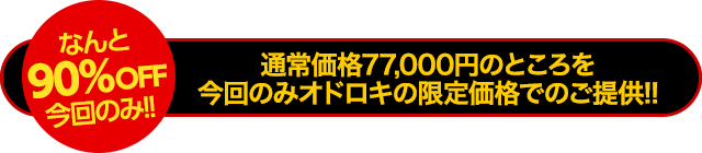 【先着500名様限定】なんと90%OFF今回のみ!通常価格77,000円のところを今回のみオドロキの限定価格でのご提供!
