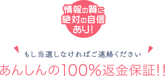 品質に絶対の自信あり！あんしんの100％返金保証！！