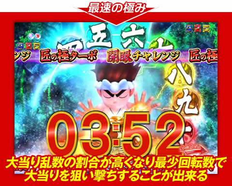 【最速の極み】大当り乱数の割合が高くなり、最少回転数で大当りを狙い撃ちすることが出来る！