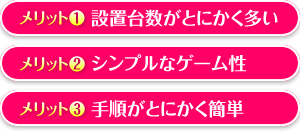 【メリット1】設置台数がとにかく多い 【メリット2】シンプルなゲーム性 【メリット3】手順がとにかく簡単