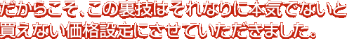 だからこそ、この裏技はそれなりに本気でないと買えない価格設定にさせていただきました。